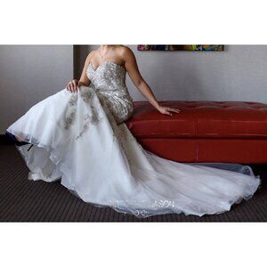Allure Bridals White and Silver Strapless Beaded Wedding Gown